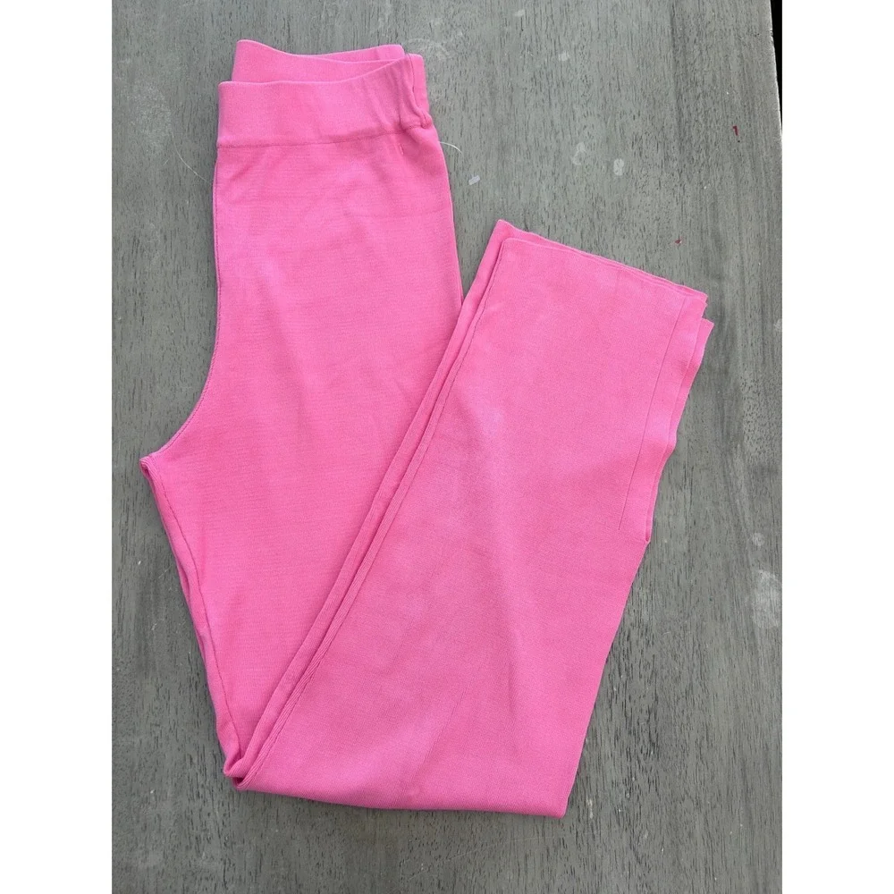 Zara Girls Pink Knit Wide Leg Pants Elastic Waist Side Slit Size S